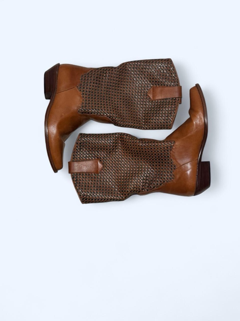 Dingo Tan Woven Leather Ankle Boots